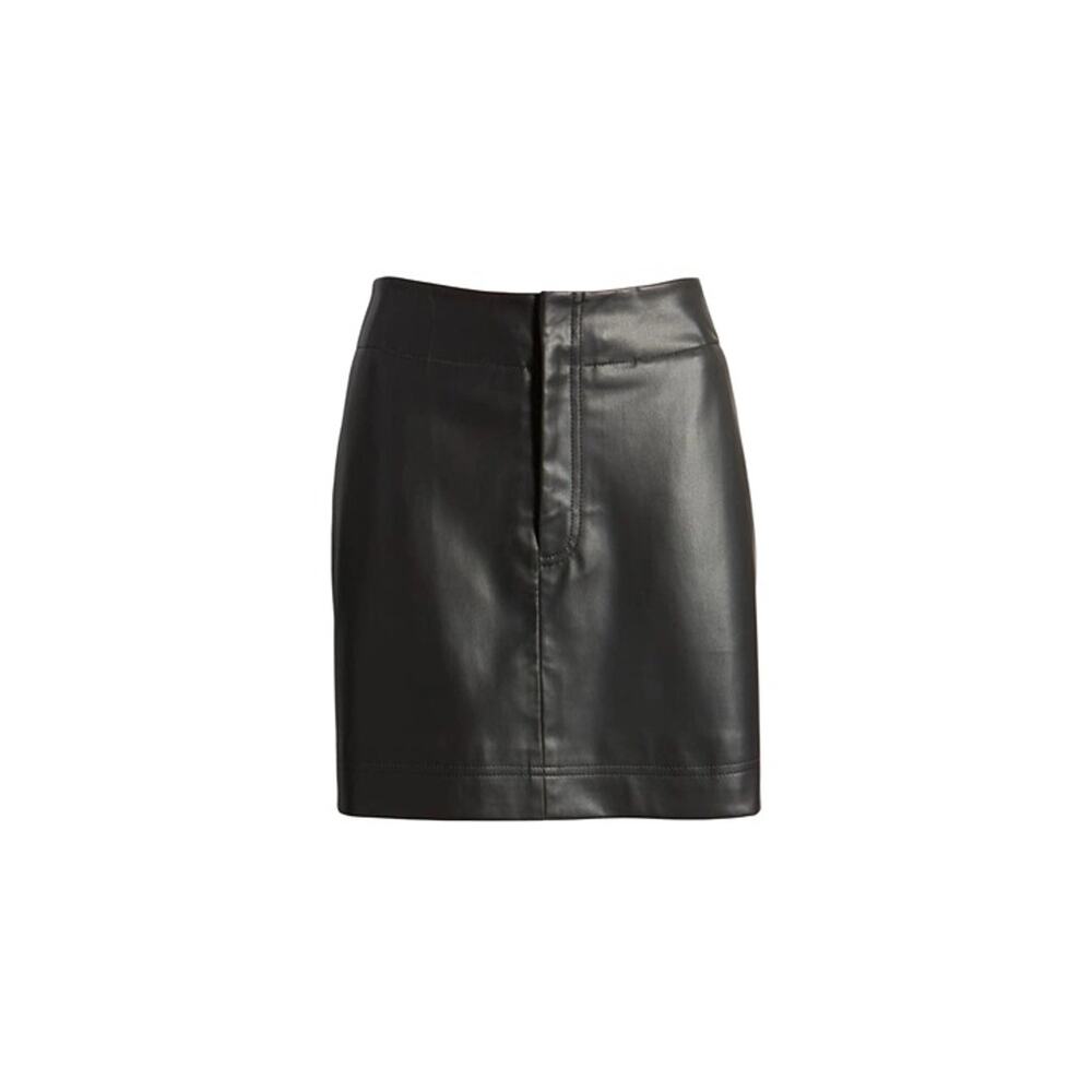 Treasure & Bond L Women Black Faux Leather Miniskirt With Side Pockets & Side